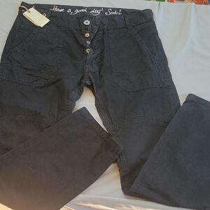 Black Casual Pants with Button Detail